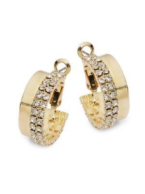 Design Lab Goldtone And Glass Stone Pave Split Huggie Earrings