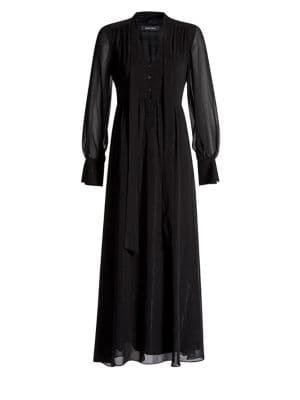 Ellen Tracy X Irina Buttoned Tie-neck Maxi Dress