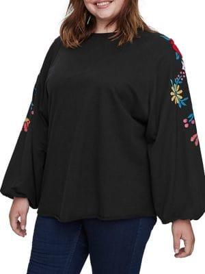 Junarose Plus Hatix Embroidered Cotton Sweater