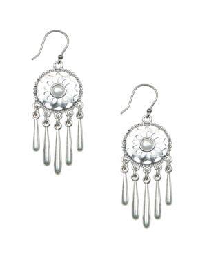 Lucky Brand Milagro Indigo Ranch Titanium & Faux Pearl Openwork Fringe Drop Earrings