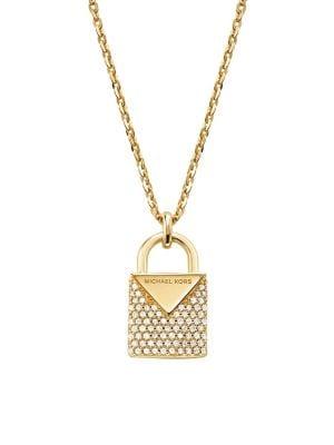 Michael Kors Sterling Silver And Crystal Padlock Charm Necklace