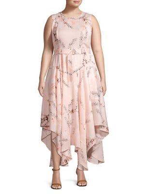 Calvin Klein Plus Sleeveless Floral Belted Dress