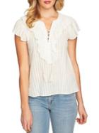 Cece Lace Up Ruffle Stripe Blouse