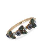 Miriam Haskell Goldtone, Crystal Flower & Faux Pearl Hinged Bangle Bracelet