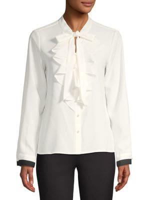 Calvin Klein Ruffle-front Tie-neck Blouse