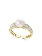 Effy Diamond, 7mm Pearl And 14k Yellow Gold Ring