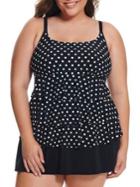 Longitude Plus Dot To Dot One-piece Ruffle Faux Skirtini Swimdress