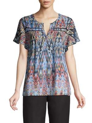 Daniel Rainn Ruffled-sleeve Printed Top