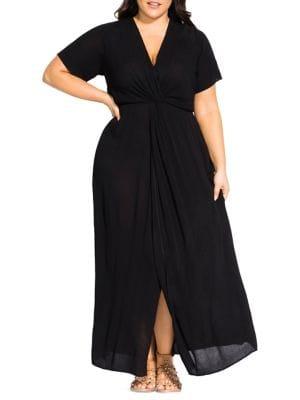 City Chic Plus Knot-front Maxi Dress