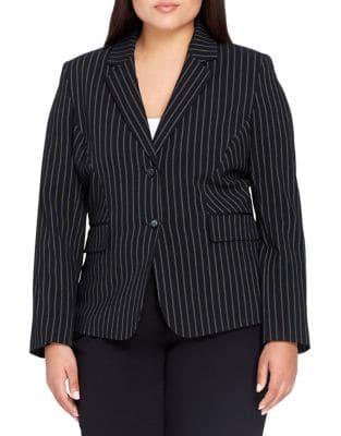 Tahari Arthur S. Levine Plus Pinstripe Buttoned Blazer
