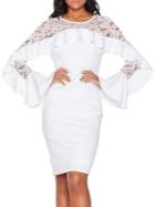 Quiz Bell-sleeve Lace Sheath Dress