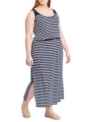 Lauren Ralph Lauren Plus Plus Striped Waffle-knit Maxi Dress