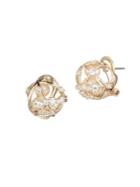 Carolee Starstruck 4-6mm Freshwater Pearl And Crystal Caged Button Stud Earrings