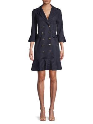 Gabby Skye Pinstriped Ruffle Shirt Dress