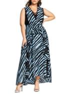 City Chic Plus Zebra-print Ruffle Maxi Dress
