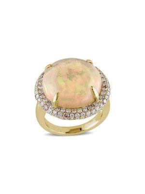 Sonatina 14k Yellow Gold, Ethiopian Opal, Brown & White Diamonds Halo Ring