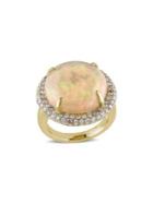 Sonatina 14k Yellow Gold, Ethiopian Opal, Brown & White Diamonds Halo Ring