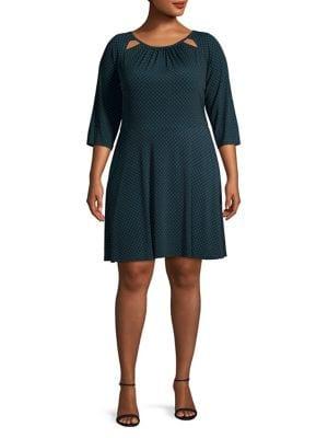 Michael Michael Kors Plus Plus Long-sleeve Dotted Dress