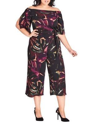 City Chic Plus Printed Wide-leg Fit-&-flare Jumpsuit