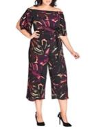 City Chic Plus Printed Wide-leg Fit-&-flare Jumpsuit