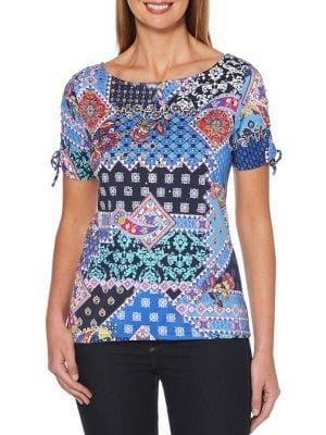 Rafaella Patchwork Tie-sleeve Tee