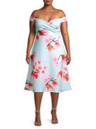 Quiz Curve Plus Off-the-shoulder Floral Scuba Dress