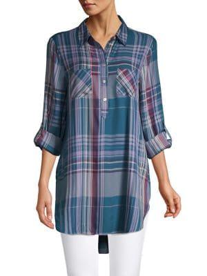 Cupio Plaid Roll-tab Top