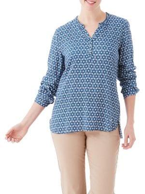 Olsen Ruffle-neck Retro-print Blouse