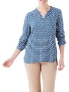 Olsen Ruffle-neck Retro-print Blouse