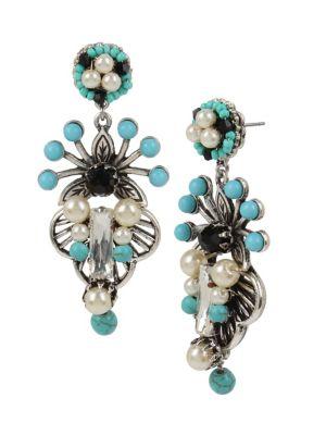 Miriam Haskell Mixed Beaded Deco Chandelier Earrings