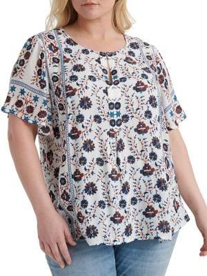 Lucky Brand Plus Plus Printed Roundneck Blouse