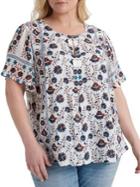 Lucky Brand Plus Plus Printed Roundneck Blouse