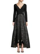 Xscape Embroidered V-neck High-low Gown
