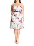 City Chic Belted Floral-print Dress