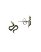 Lord & Taylor Green Diamond, Sterling Silver And 14k Yellow Gold Snake Stud Earrings