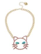 Betsey Johnson Just Kitten Pink Stone Open Cat Face Pendant Necklace