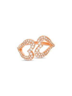 Lord & Taylor Pave 14k Rose-goldplated Sterling Silver & Cubic Zirconia Open Heart Ring
