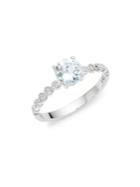 Lord & Taylor 14k White Gold Diamond And Aquamarine Ring