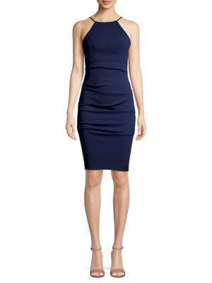 Jump Pleated Halter Sheath Dress