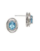 Lord & Taylor Blue Topaz And Sterling Silver Stud Earrings