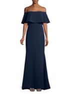 Badgley Mischka Platinum Off-the-shoulder Popover Trumpet Gown