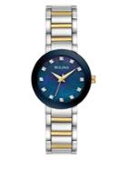 Bulova Ladies' Diamond Two-tone Gold Blue Dial Watch 98p157