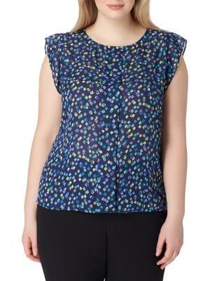 Tahari Arthur S. Levine Plus Dotted Pleat-front Flutter Top