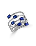 Effy Royale Bleu Sapphire, Diamond And 14k White Gold Spiral Ring