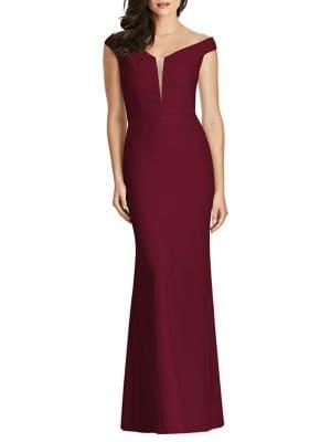 Dessy Collection Off-the-shoulder Crepe Bridesmaid Dress
