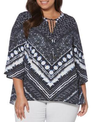 Rafaella Plus Self-tie Printed Blouse
