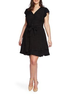 1.state Plus Flutter-sleeve Button-front Dress