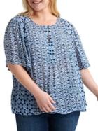 Lucky Brand Plus Plus Printed Flutter-sleeve Top