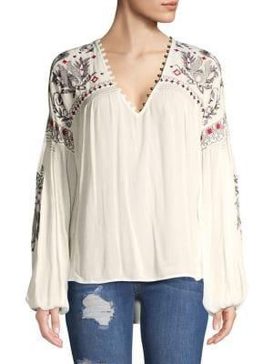 Free People Embroidered High-low Top