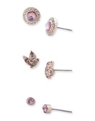 Lonna & Lilly Three-pair Faceted Crystal Stud Earrings Set